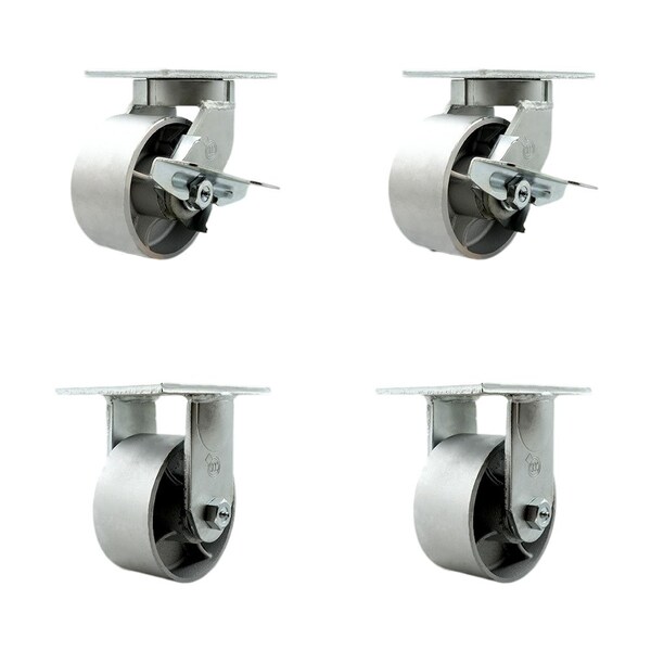 Service Caster 6'' Heavy Duty Semi Steel Cast Iron Wheel Caster Set 2 Brakes 2 Rigid, 4PK CRAN-SCC-KP92S630-SSR-SLB-2-R-2 - main
